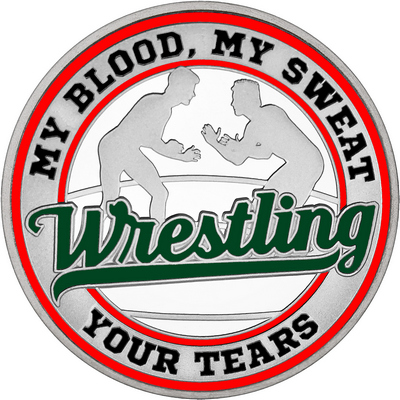 Dark Green "Wrestling" with Red Outer Circular Borders